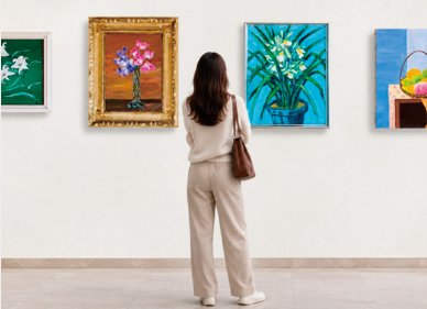 美術館で絵画を鑑賞する人